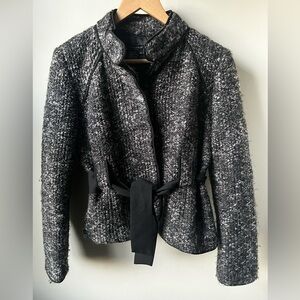 SANDRO Woven Boucle Jacket‎ Tie Waist old Money Classic Modest Feminine P M